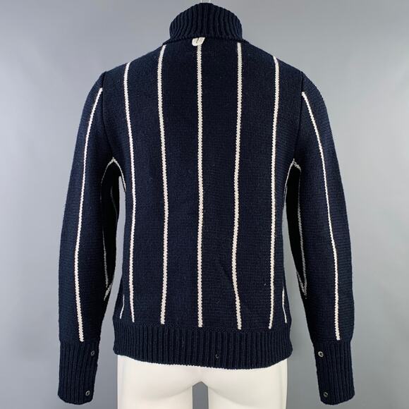 BLACK FLEECE Size M Navy White Pinstripe Wool Blend Turtleneck Sweater - Picture 3 of 5